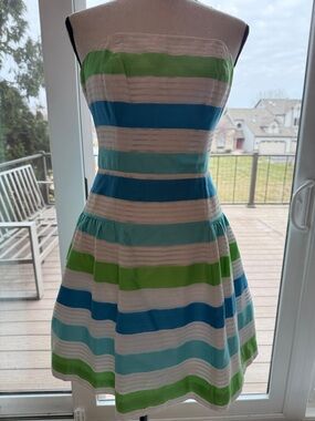 Lilly Pulitzer Strapless A-Line Dress in Blue, Green & White